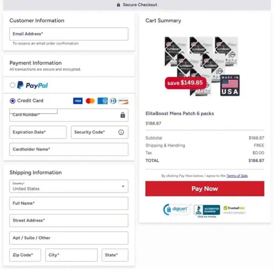 EliteBoost Men's Patch secure safe purchase page for male performance patch